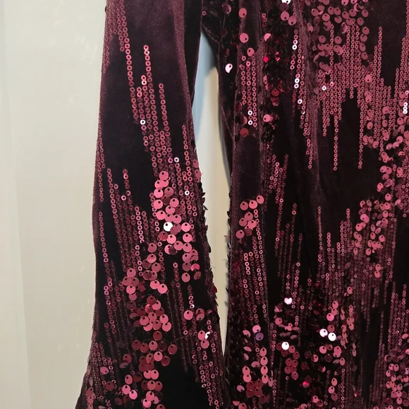 Red Velvet Sequin Cocktail Dress - Picture 3 of 8